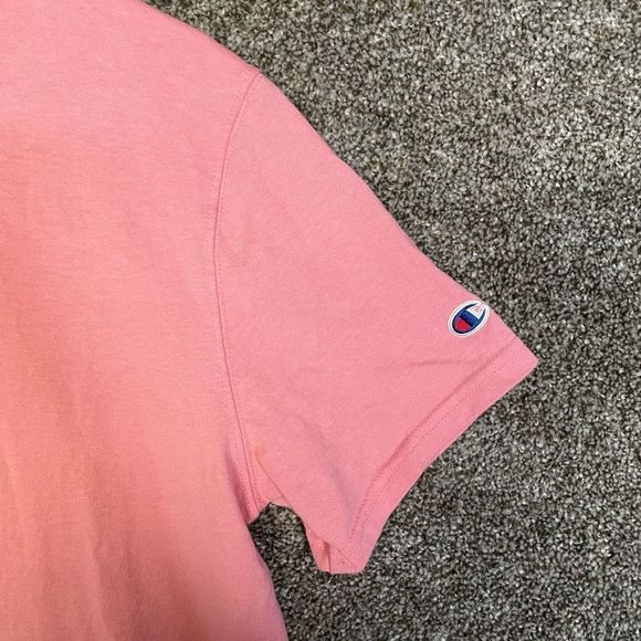 Champion Mens T-Shirt Pink Retro Embroidered Spell Out Size Medium - Picture 4 of 7
